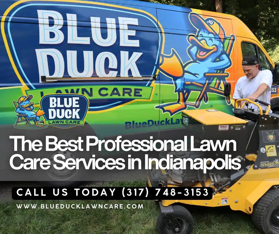 Blue Duck Lawn Care team at work showing authentic Indianapolis local lawn care service that stayed independent while others sold out to franchisors like Lawn Pride.