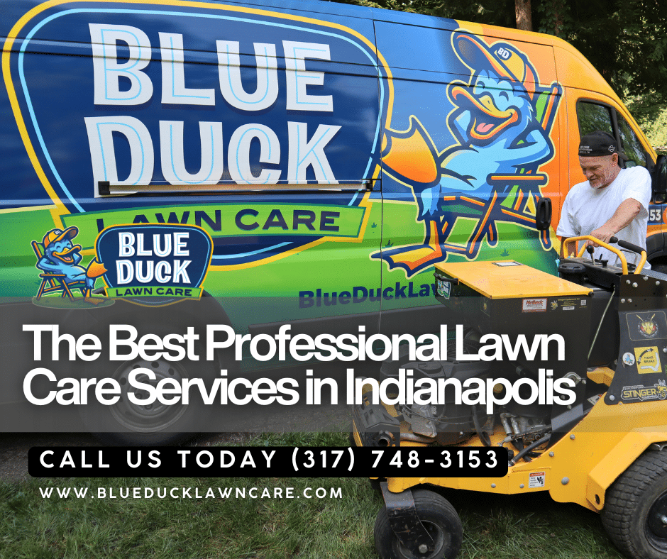 Blue Duck Lawn Care team at work showing authentic Indianapolis local lawn care service that stayed independent while others sold out to franchisors like Lawn Pride.
