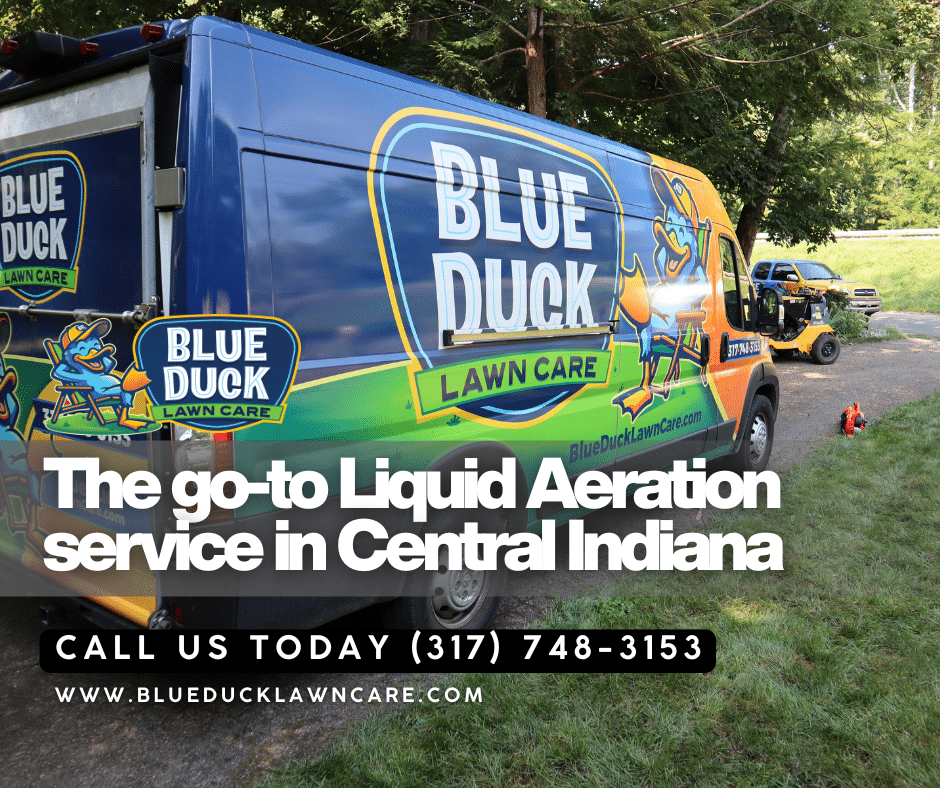 Blue Duck lawn liquid aeration service improving soil health for Indianapolis homeowners.